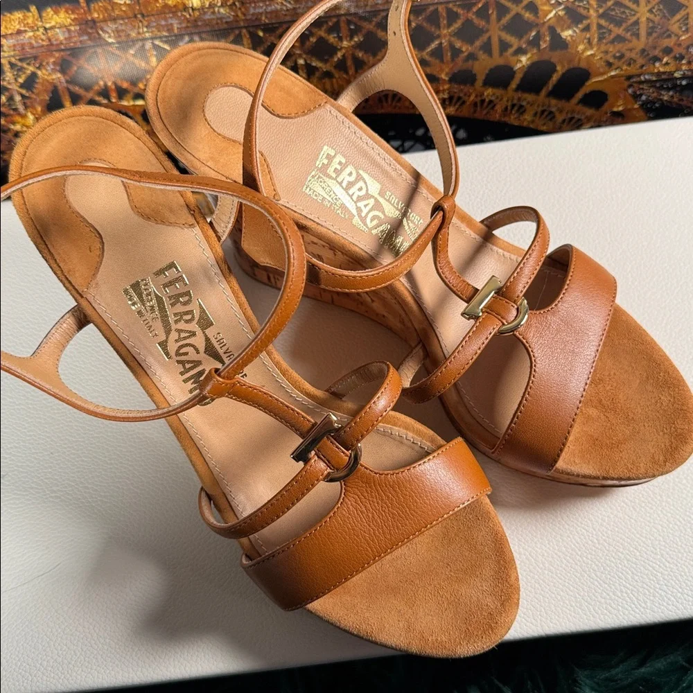 Salvatore Ferragamo brown Leather Wedge Sandals size 7 - Picture 12 of 12